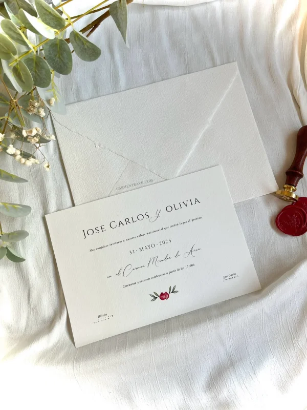 Invitación de boda "Beatrice" – Diseño clásico con ilustración floral minimalista en rojo