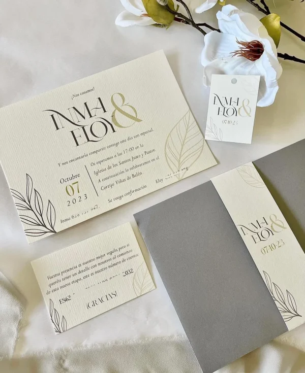 Invitación de boda "Fluye" – Diseño moderno y minimalista con detalles vegetales - Imagen 2