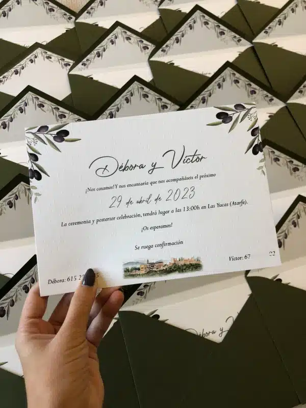 Invitación de boda "Olivo" – Diseño natural y elegante con ilustraciones de ramas de olivo - Imagen 2