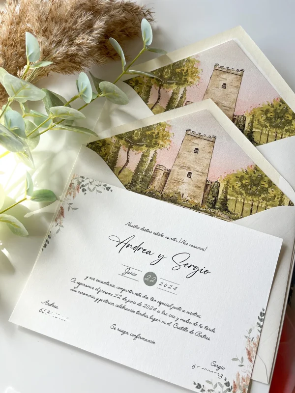 Invitación de boda "Liebe Verde" – Diseño botánico con detalles en tonos tierra - Imagen 4