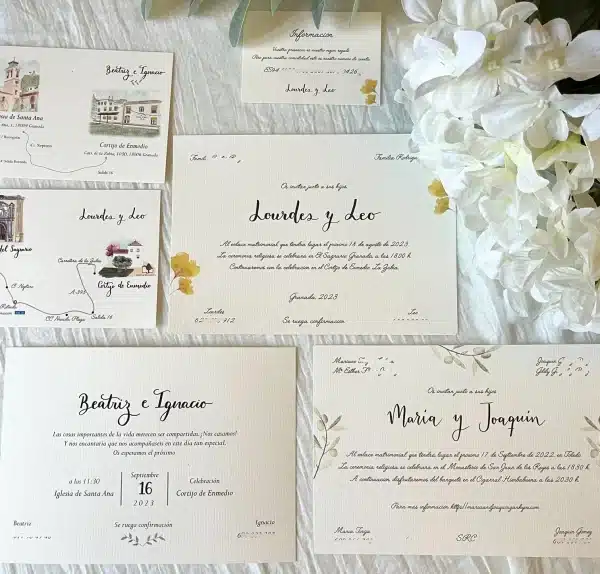 Invitación de boda caligrafiada – Nombres escritos a mano y diseño ilustrado en acuarela - Imagen 4
