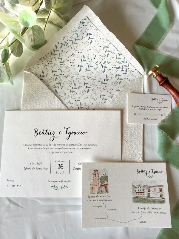 Invitación de boda caligrafiada – Nombres escritos a mano y diseño ilustrado en acuarela