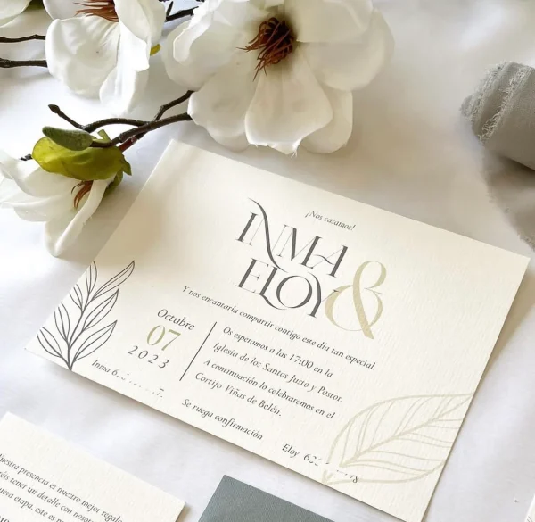 Invitación de boda "Fluye" – Diseño moderno y minimalista con detalles vegetales