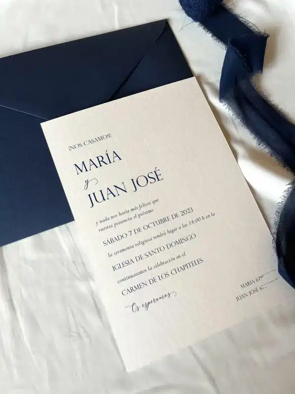 Invitación de boda "Lagom" – Elegancia atemporal en azul marino y blanco