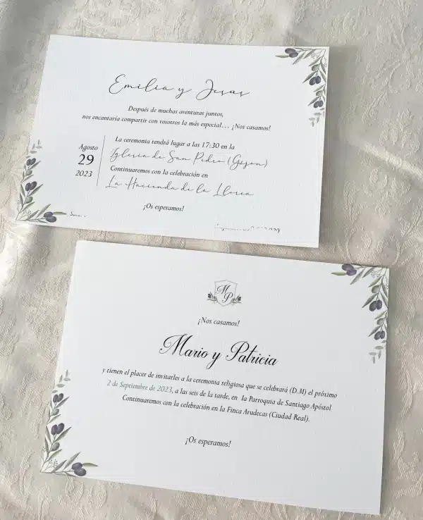 Invitación de boda "Olivo" – Diseño natural y elegante con ilustraciones de ramas de olivo - Imagen 3