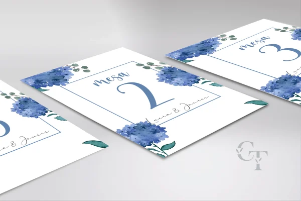 Invitación de boda "Hortensia" – Diseño floral en acuarela con hortensias azules - Imagen 2