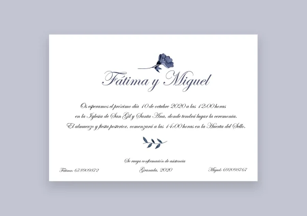 Invitación de boda "Sempiterno" – Diseño floral en azul índigo con estilo clásico y elegante - Imagen 2