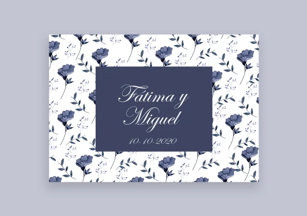 Invitación de boda "Sempiterno" – Diseño floral en azul índigo con estilo clásico y elegante