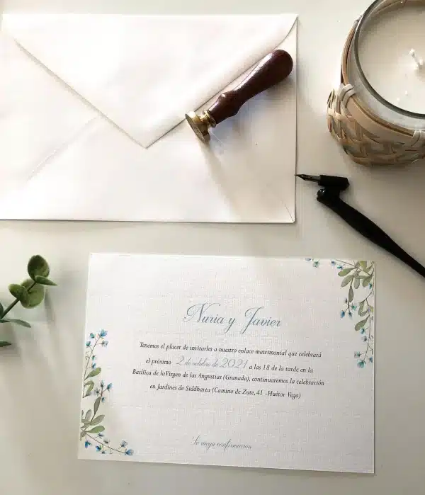 Invitación de boda "María" – Diseño floral en azul con estilo natural y moderno - Imagen 3