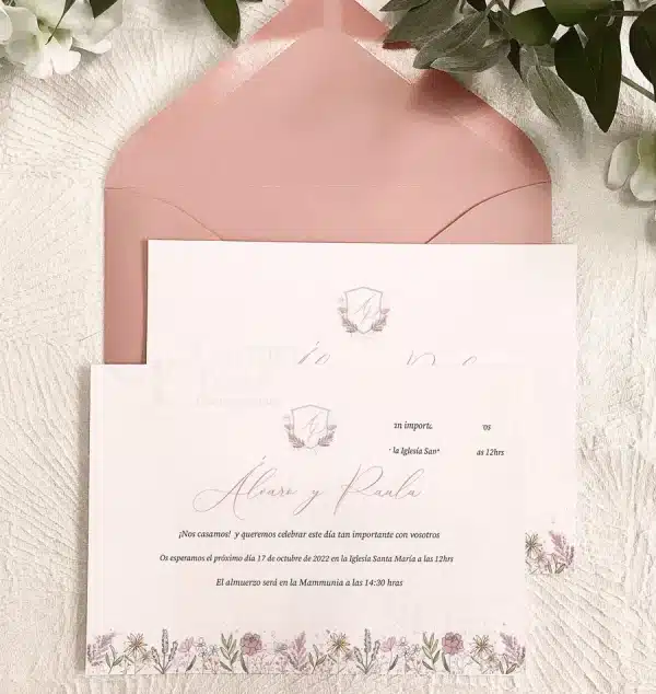 Invitación de boda "Juliette" – Diseño floral romántico en tonos malva y rosa empolvado