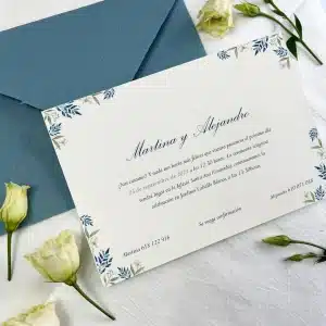 Invitación de boda "Lovely" – Diseño botánico elegante en azul y verde salvia
