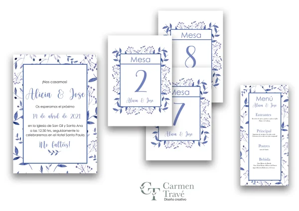 Invitación de boda "Alma" – Diseño floral azul en acuarela con estilo romántico y fresco - Imagen 3