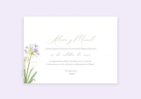 Invitación de boda "Lirio" – Diseño floral minimalista con lirios silvestres en tonos suaves - Imagen 2